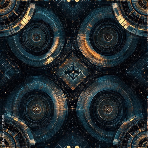 Colorful Fractal Mandala Pattern Illustration in Blue and Orange for Digital Wallpaper Design