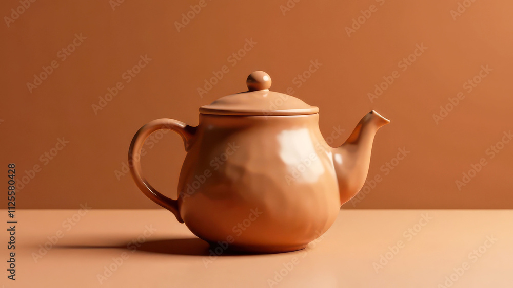Elegant ceramic teapot on a warm brown background highlighting simple design, mocha mousse Elegant ceramic teapot on a warm brown background highlighting simple design, mocha mousse