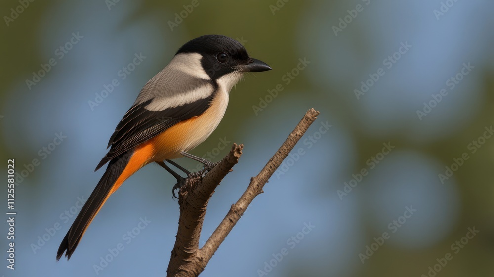 Close-up of a perched bird with gray, black, and orange plumage. (1) Close-up of a perched bird with gray, black, and orange plumage. (1)
