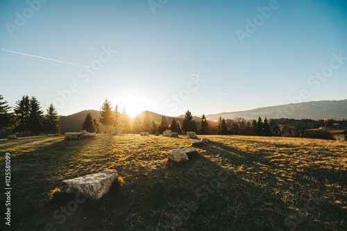 beautiful autumn afternoon in mountains. wonderful countryside of romania on a sunny weather in evening