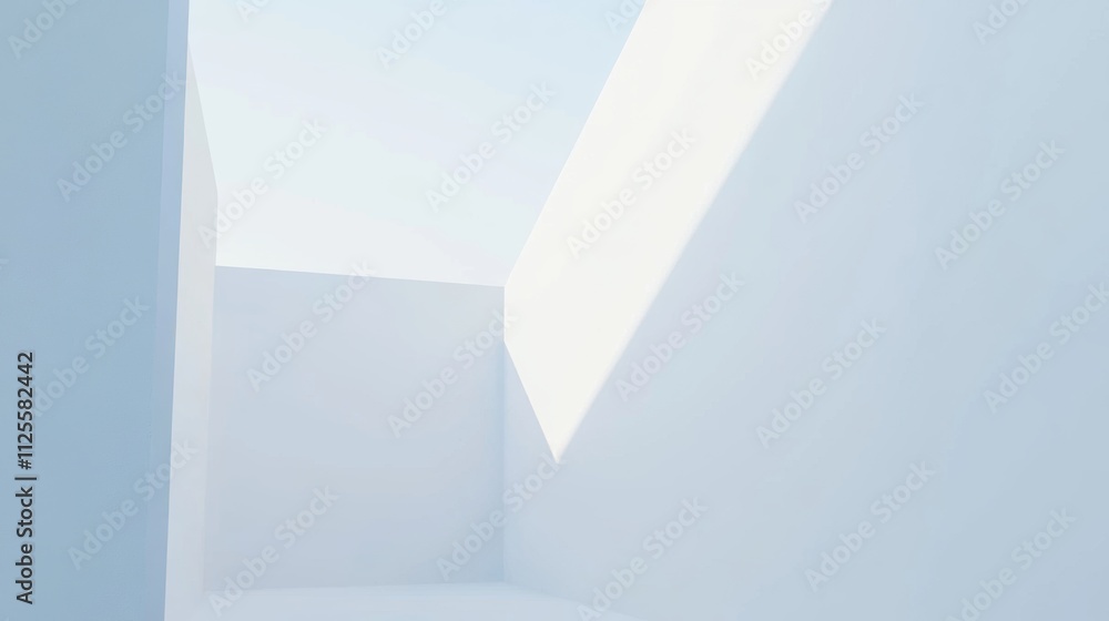 Fototapeta premium Minimalist architectural mockup featuring plain white walls and an open space, ideal for modern design presentations, advertisements, or creative compositions.