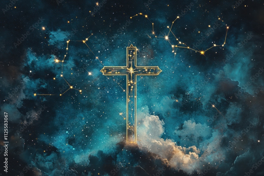 Luminous Cross in a Starry Sky Surrounded by Constellations Luminous Cross in a Starry Sky Surrounded by Constellations