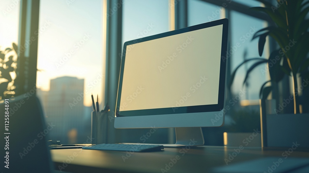 Fototapeta premium Modern Desktop Computer Screen Workspace Office Setting
