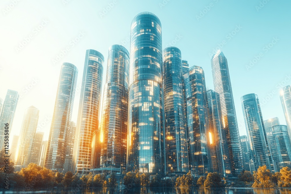 A city street with tall buildings and urban landscape A city street with tall buildings and urban landscape