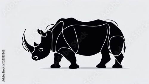 Minimalist Black Rhinoceros with Horn Line Art Logo for Digital Branding photo