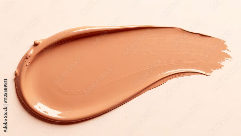 Smeared nude foundation on beige background: texture and tone exploration, mocha mousse Smeared nude foundation on beige background: texture and tone exploration, mocha mousse