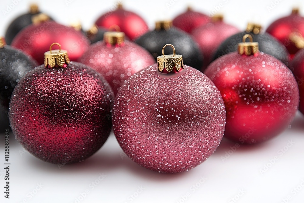 Obraz premium A collection of red and black Christmas ornaments, perfect for decorating the tree or using as gift decorations