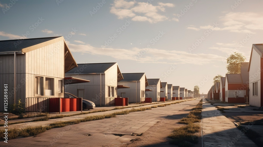 A photo of Minimal Worker Homes in Soft Natural light A photo of Minimal Worker Homes in Soft Natural light