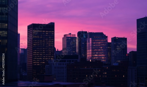 Vibrant Financial District Skyline at Dusk