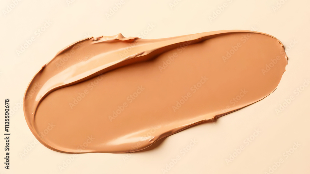 Smooth beige makeup foundation swatch on cream background, mocha mousse color Smooth beige makeup foundation swatch on cream background, mocha mousse color