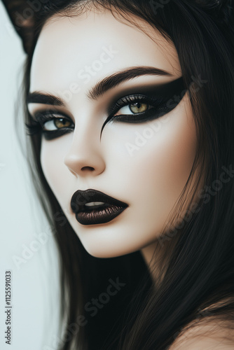 Portrait of a Woman with Gothic Black Makeup and Cat Ears