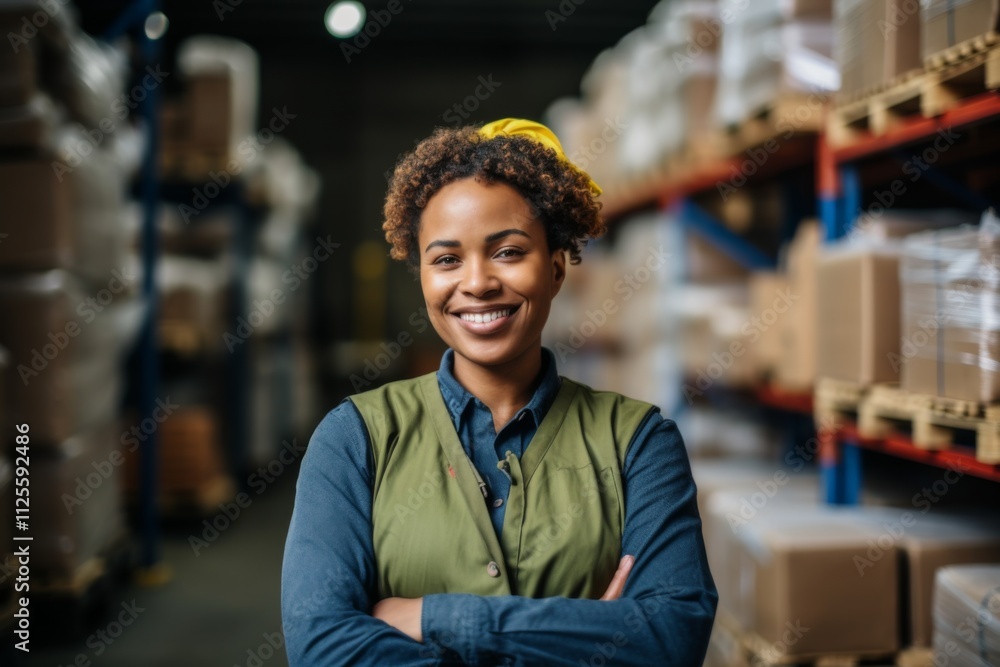 Portrait of a smiling African American female worker at factory Portrait of a smiling African American female worker at factory