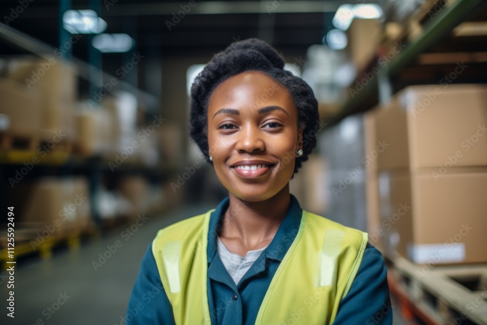 Portrait of a smiling African American female worker at factory Portrait of a smiling African American female worker at factory