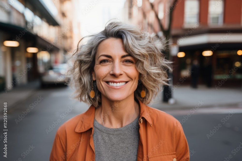 Portrait of a smiling middle aged American woman in city Portrait of a smiling middle aged American woman in city