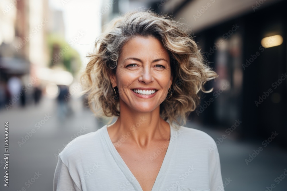 Portrait of a smiling middle aged American woman in city Portrait of a smiling middle aged American woman in city