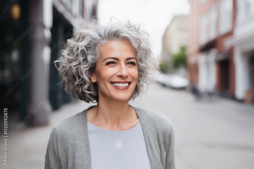 Portrait of a smiling middle aged American woman in city Portrait of a smiling middle aged American woman in city