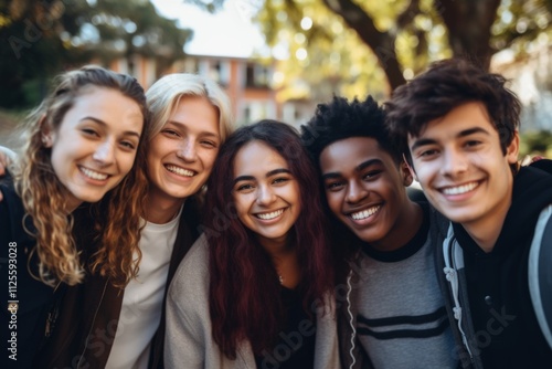 Portrait of a smiling diverse group of students on campus