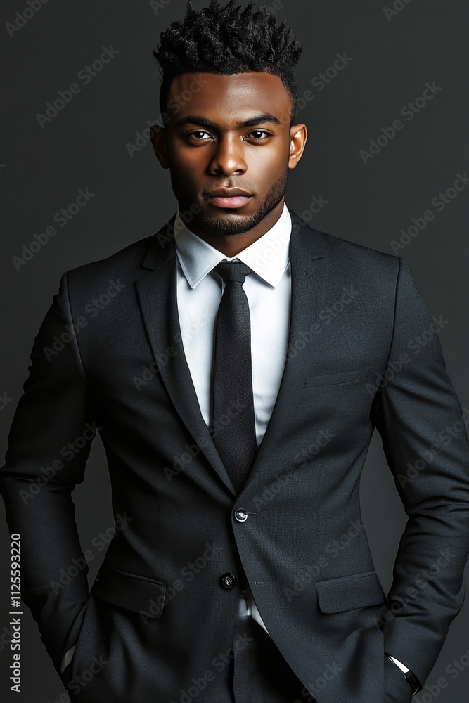 Portrait of a Confident Young Black Businessman in Suit, Success, and Leadership Concept Portrait of a Confident Young Black Businessman in Suit, Success, and Leadership Concept