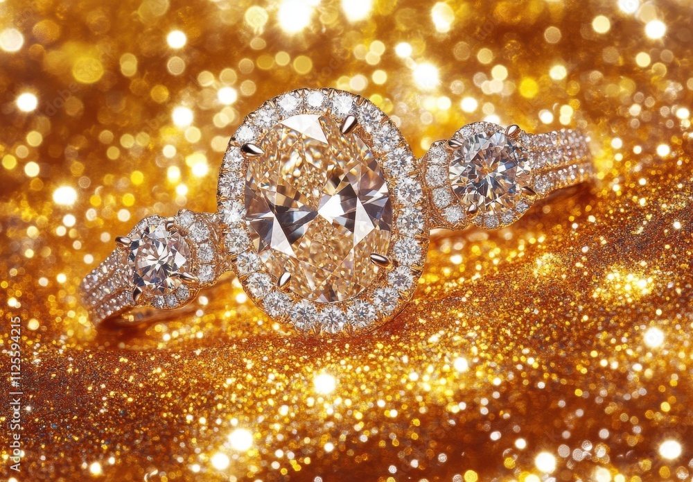 Stunning Oval Diamond Engagement Ring on Sparkling Gold Background, Featuring High-Quality Craftsmanship and Gorgeous Gemstones for Bridal Inspiration Stunning Oval Diamond Engagement Ring on Sparkling Gold Background, Featuring High-Quality Craftsmanship and Gorgeous Gemstones for Bridal Inspiration