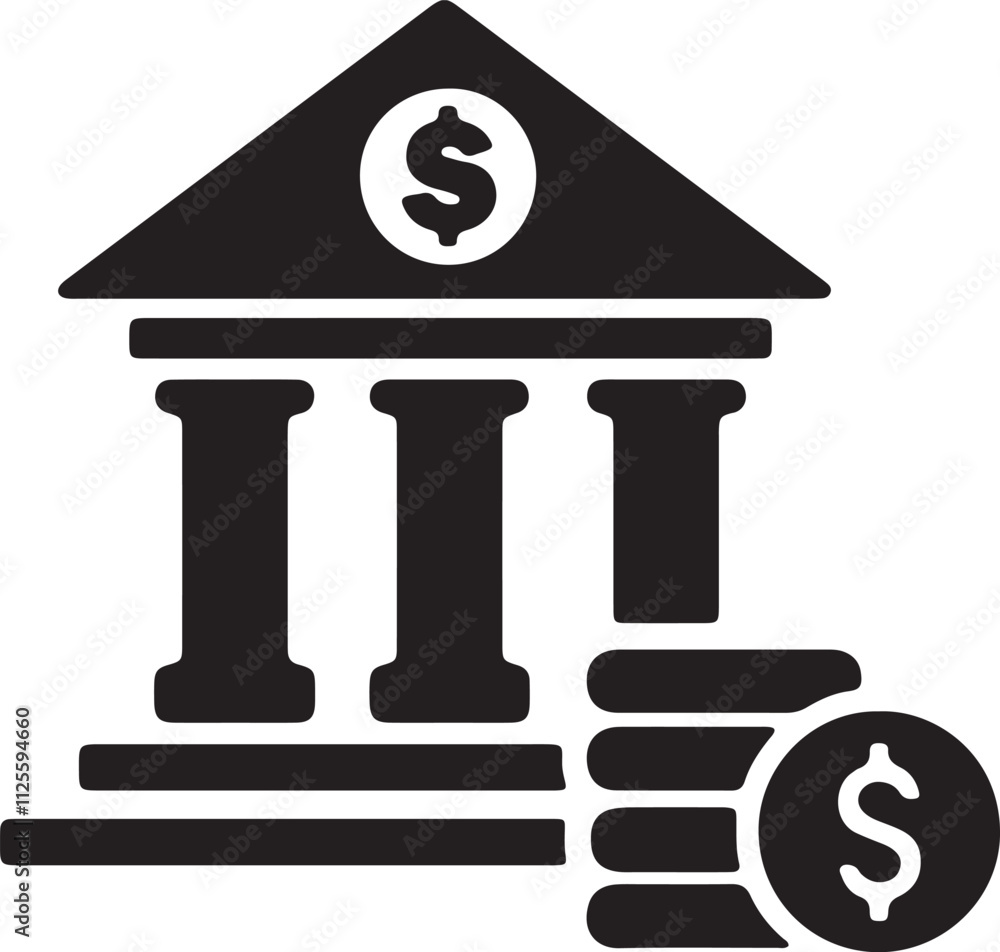 An illustration of an icon representing a bank or a place for storing money An illustration of an icon representing a bank or a place for storing money