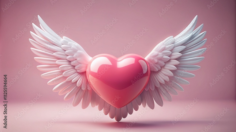 A 3D pink heart with white wings on a transparent background, perfect for romantic designs, card making, and celebrating love on Valentine's Day. A 3D pink heart with white wings on a transparent background, perfect for romantic designs, card making, and celebrating love on Valentine's Day.