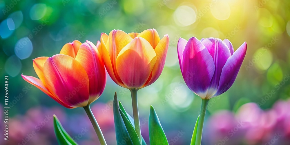 A beautiful arrangement of three vibrant tulips in bloom, perfect for spring decor. Experience the serene beauty of nature photography and colorful petals in the garden. A beautiful arrangement of three vibrant tulips in bloom, perfect for spring decor. Experience the serene beauty of nature photography and colorful petals in the garden.