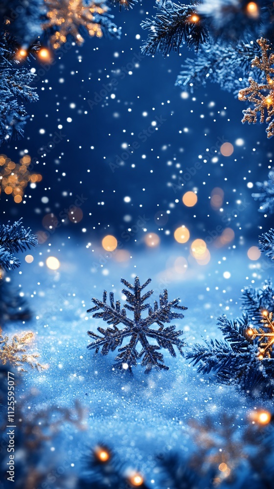 Blue New Year frame background with flakes Blue New Year frame background with flakes