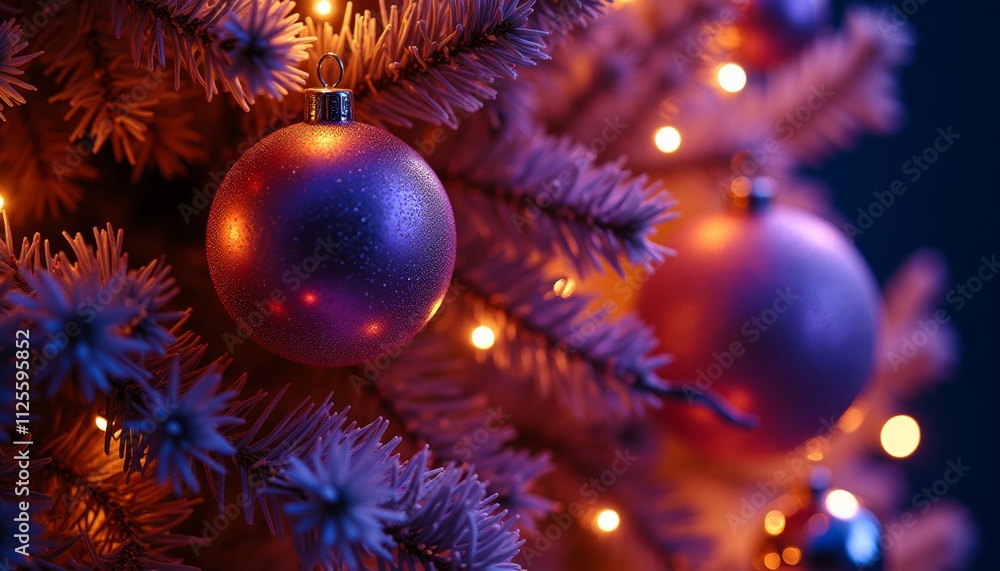 Close-up of a decorated Christmas tree with shimmering copper ornaments and warm glowing lights, evoking a festive holiday atmosphere. Close-up of a decorated Christmas tree with shimmering copper ornaments and warm glowing lights, evoking a festive holiday atmosphere.