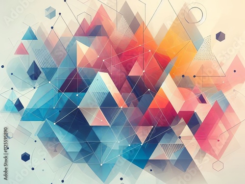 Abstract geometric shapes in vibrant gradient colors with transparency and overlapping elements photo