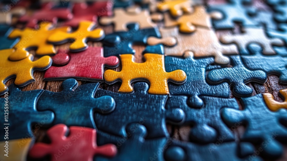 A detailed shot of a single puzzle piece resting on a flat surface A detailed shot of a single puzzle piece resting on a flat surface