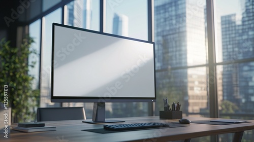 Modern Office Desktop Computer Blank Screen Display