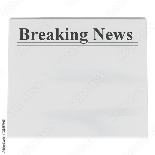 Newspaper, template mock up. Breaking News title on newspaper, 3D rendering isolated on transparent background