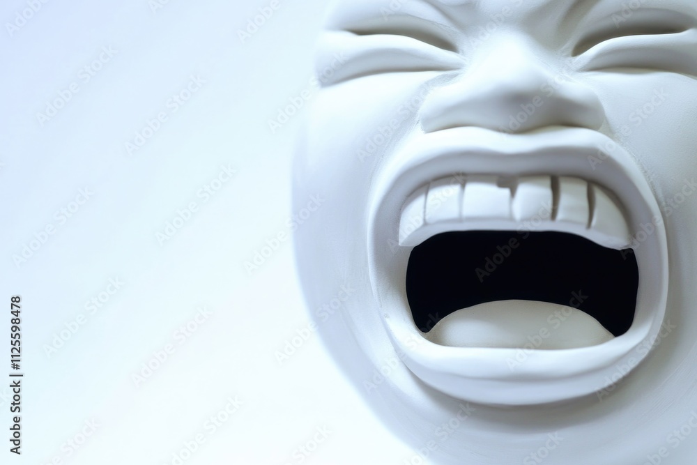 Naklejka premium A white sculpture of a screaming face, perfect for horror or art related themes