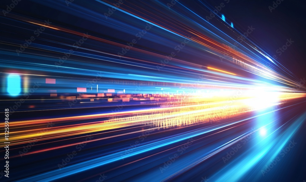 Vector Abstract, science, futuristic, energy technology concept. Digital image of light rays, stripes lines with blue light, speed and motion blur over dark blue background Vector Abstract, science, futuristic, energy technology concept. Digital image of light rays, stripes lines with blue light, speed and motion blur over dark blue background