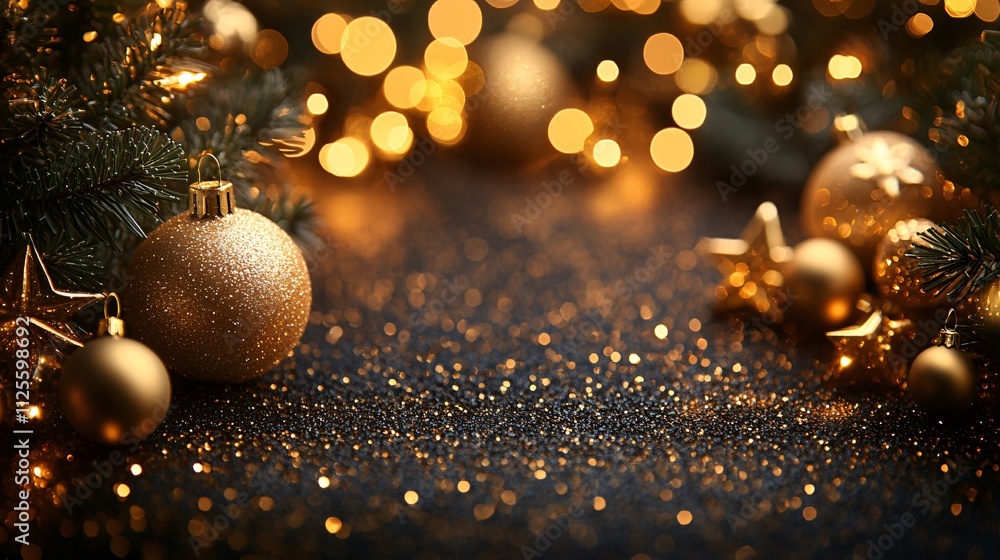 Fototapeta premium Golden Christmas frame background with snowflakes