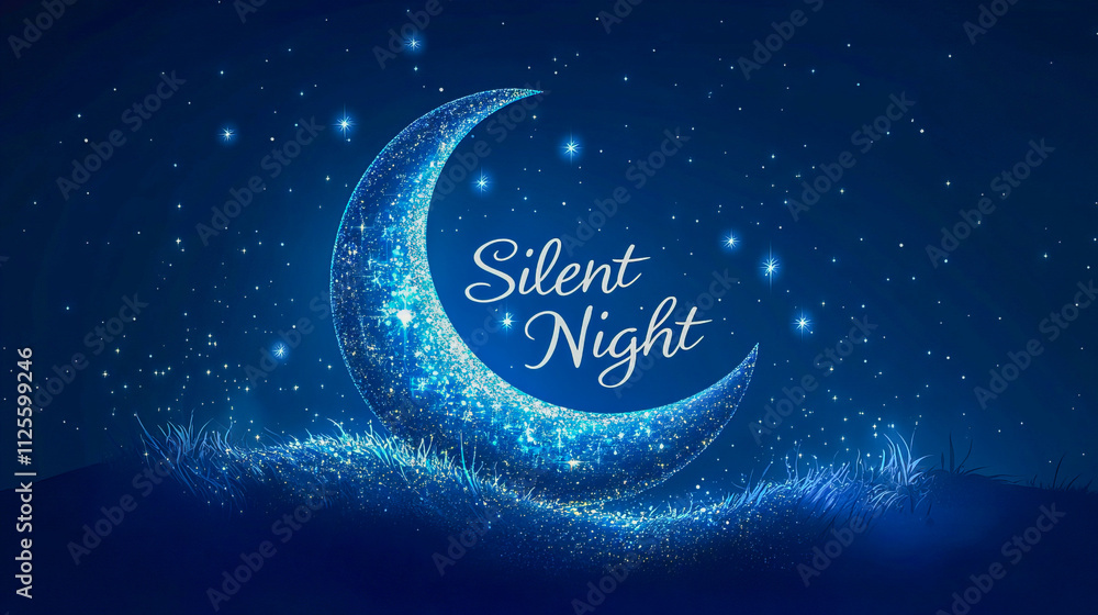 Enchanting blue night with glittering crescent moon and shining stars Enchanting blue night with glittering crescent moon and shining stars