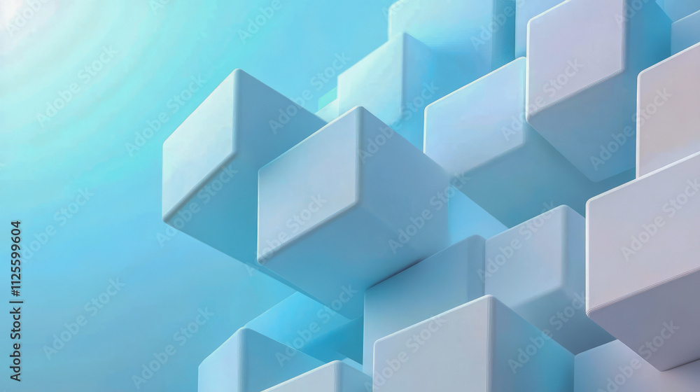 Abstract geometric cubes with futuristic blue gradient background Abstract geometric cubes with futuristic blue gradient background