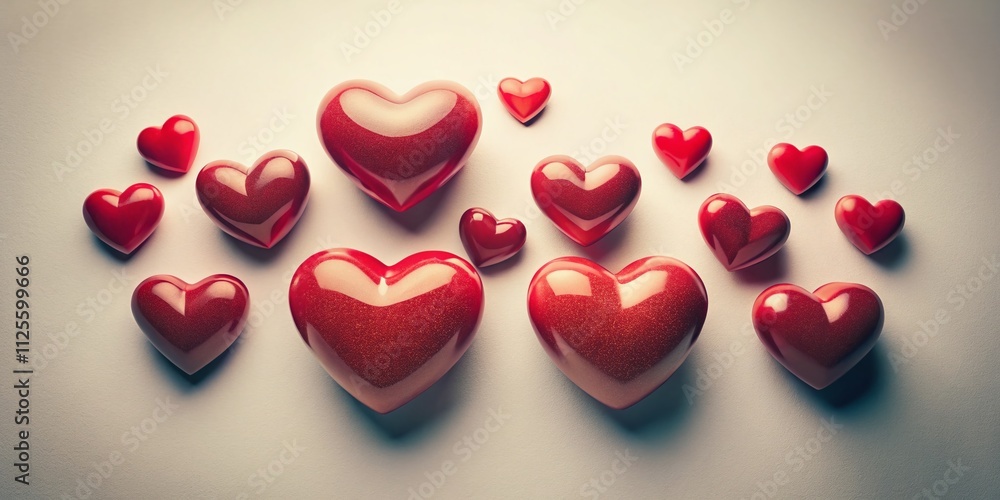 A classic-style vector illustration featuring 3D red hearts in a minimal design, set against a clean white background to evoke feelings of love and romance for Valentine’s Day. A classic-style vector illustration featuring 3D red hearts in a minimal design, set against a clean white background to evoke feelings of love and romance for Valentine’s Day.