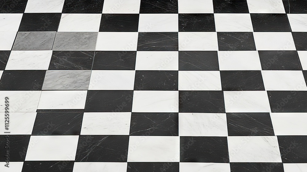 Fototapeta premium Black and White Checkerboard Marble Floor Tiles Pattern Design