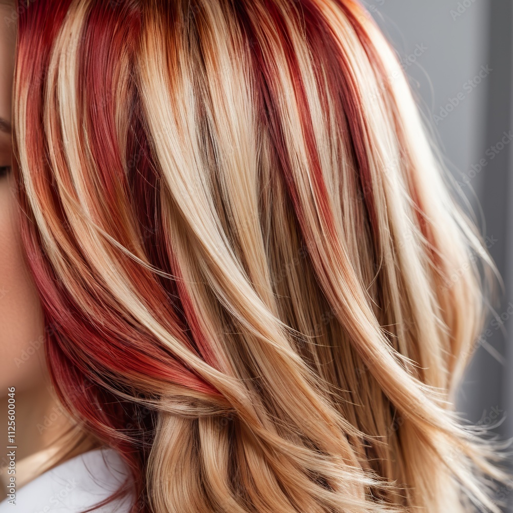Naklejka premium Blonde hair with red highlights.