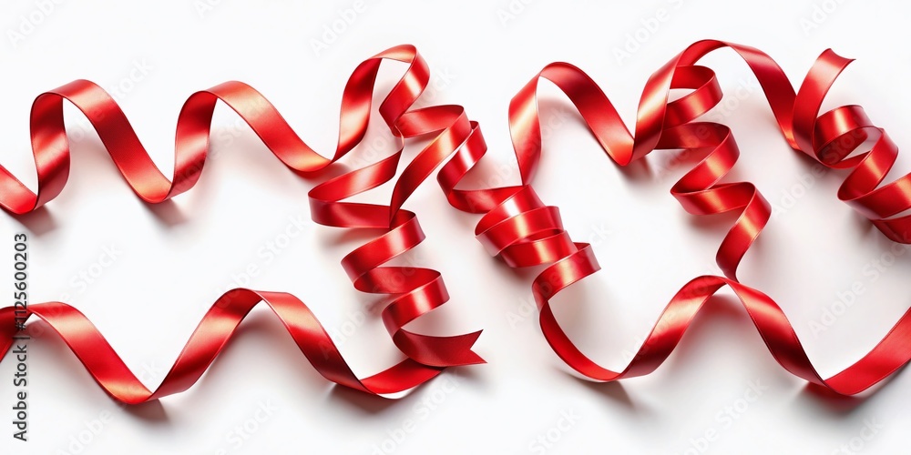 A collection of red curly ribbons isolated on a white background, perfect for celebrations, design projects, and enhancing any festive occasion with vibrant visuals. A collection of red curly ribbons isolated on a white background, perfect for celebrations, design projects, and enhancing any festive occasion with vibrant visuals.