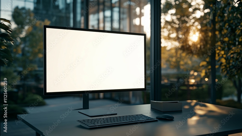 Fototapeta premium Modern Desktop Computer Setup Near Large Window