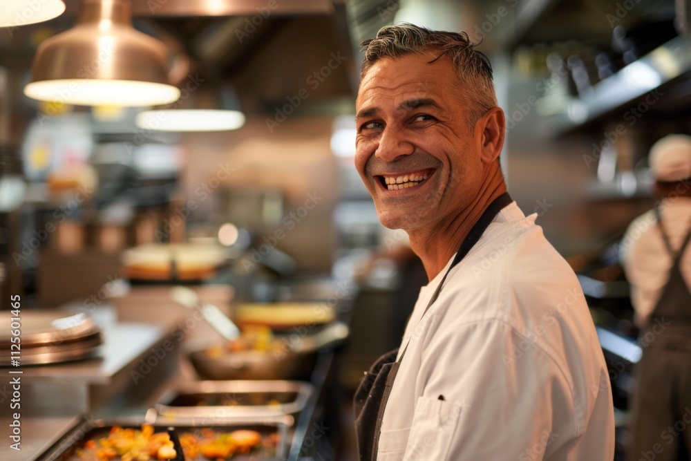 Portrait of a smiling American chef in restaurant kitchen Portrait of a smiling American chef in restaurant kitchen