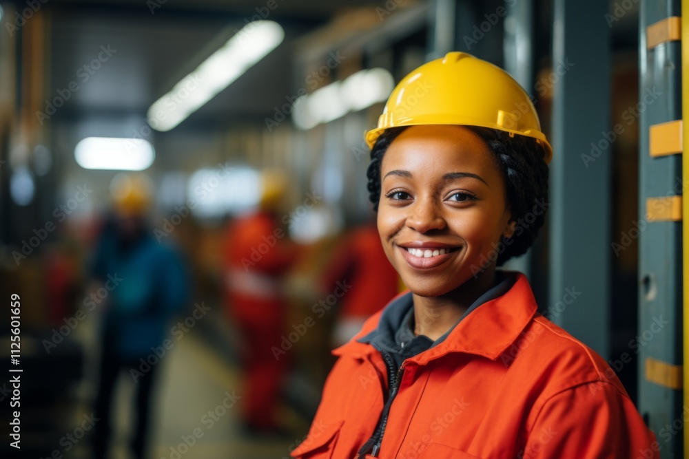 Portrait of a smiling African American female worker at factory Portrait of a smiling African American female worker at factory