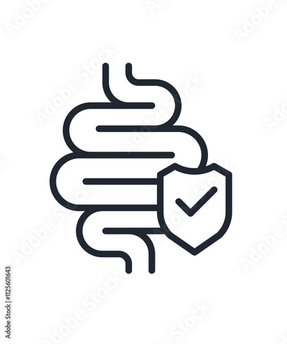 Intestine line with shield icon stock illustration