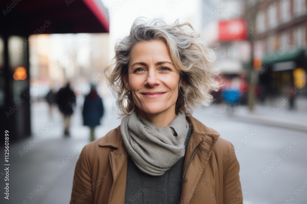 Fototapeta premium Portrait of a smiling middle aged American woman in city