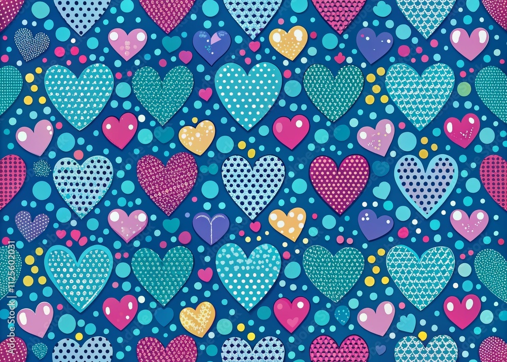 Adorable vector seamless pattern featuring blue hearts and dots, ideal for Valentine's Day designs. Perfect for textiles, stationery, and home décor creations. Adorable vector seamless pattern featuring blue hearts and dots, ideal for Valentine's Day designs. Perfect for textiles, stationery, and home décor creations.