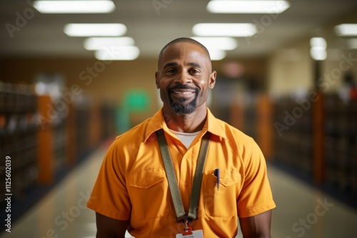 Portrait of a smiling African American school janitor