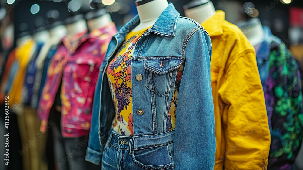 Obraz premium A vibrant mix of vintage and modern fashion displayed on mannequins