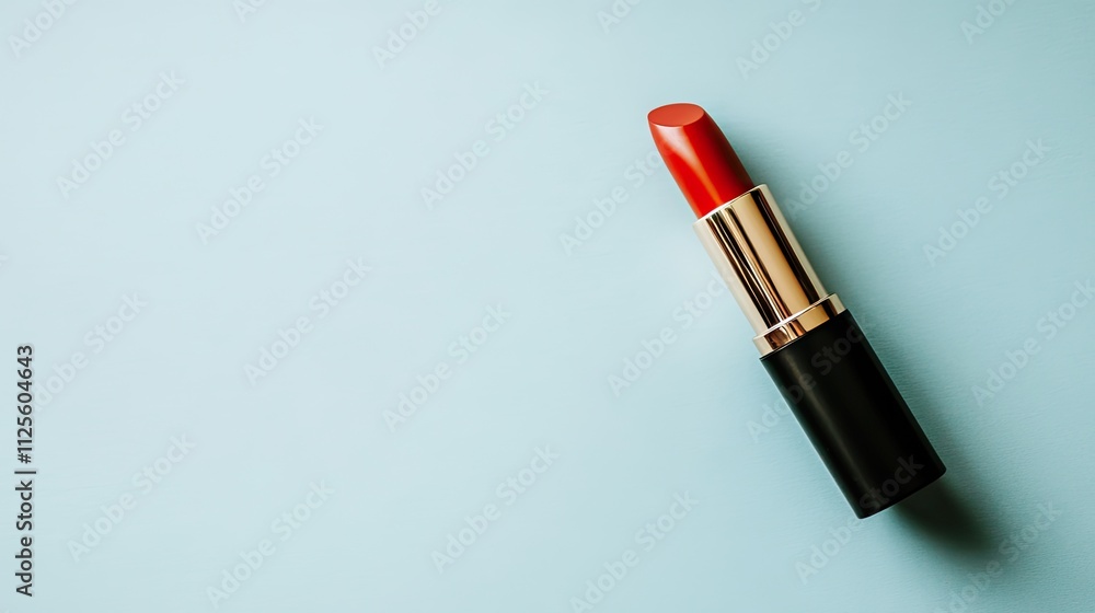 Bright Red Lipstick on Soft Blue Background for Beauty Photography Bright Red Lipstick on Soft Blue Background for Beauty Photography